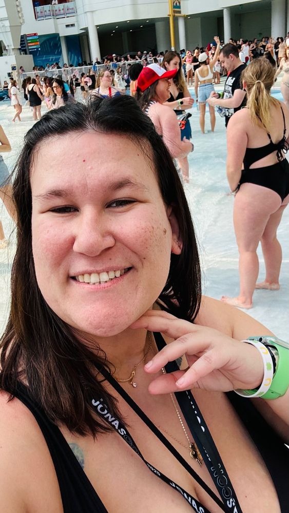 selfie of me smiling in a wave pool
