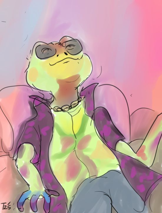 Seth's pic of Zedd (anthro treefrog, he/him) tripping out.