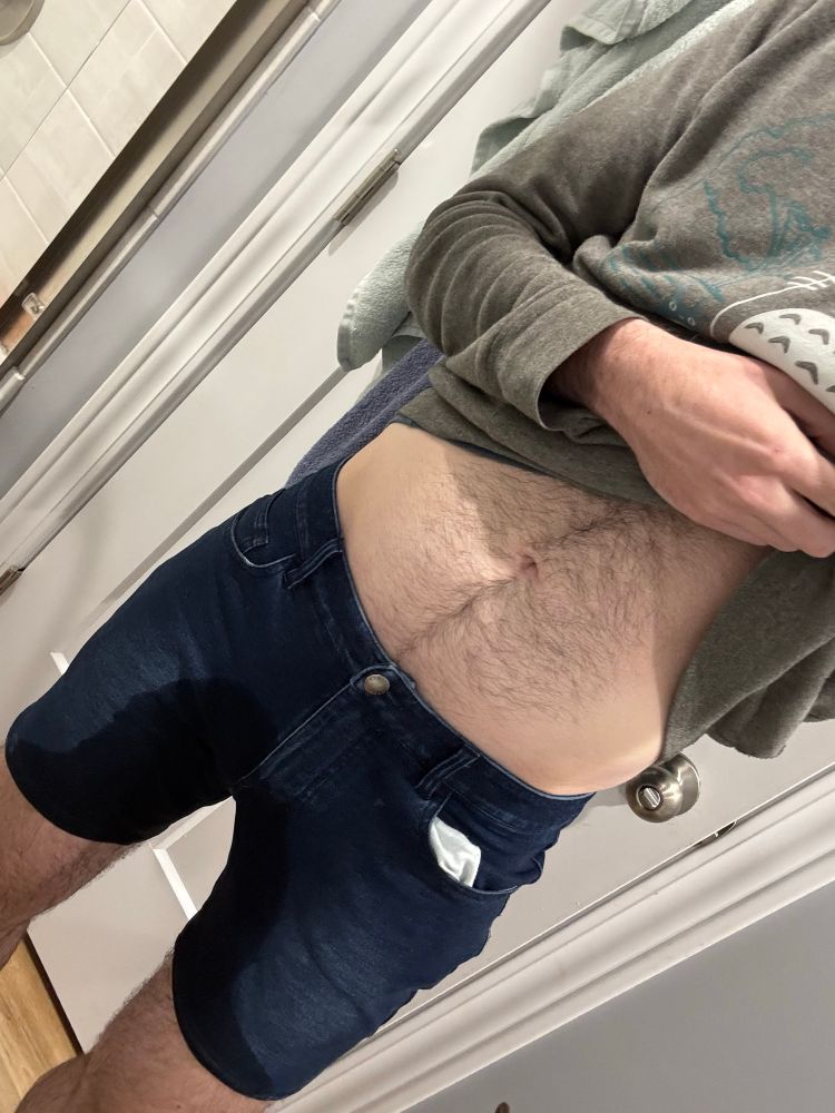 Me after wetting myself, pants soaked in piss