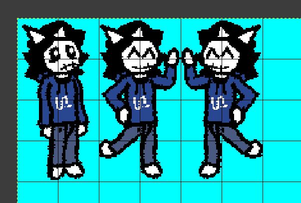 spritesheet of an anthro cat-like skeleton-like girl-like thing. first is them standing, the other two are them getting jiggy with it (debug walk cycle)