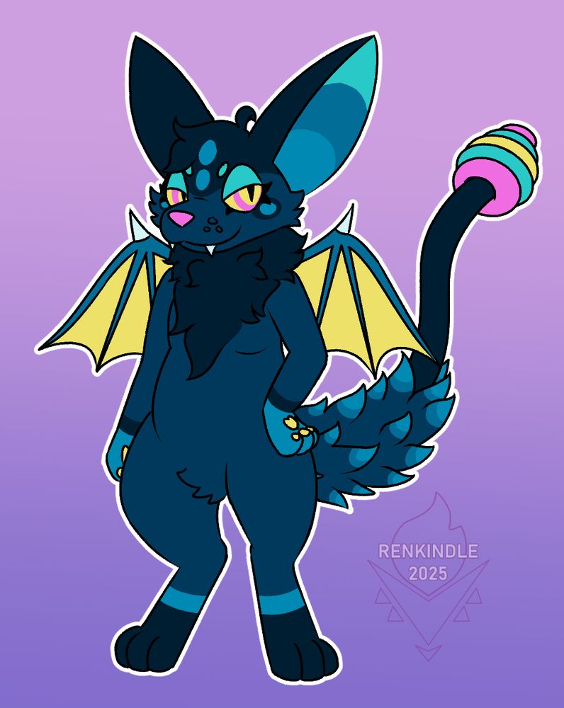 A drawing of an anthropomorphic fox-bat-snake chimera.