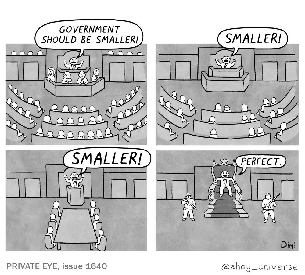 A 4 panel webcomic where the head of government declaims that