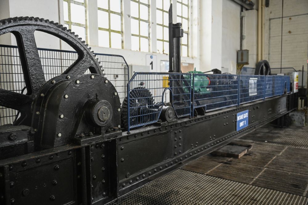 Original machinery constructed by #Siemens-Schuckert to service the turbines in the turbine structure at Ardnacrusha. The machinery is still operational almost 100 years on (photo: M. O'Connell, 2025-07-04)