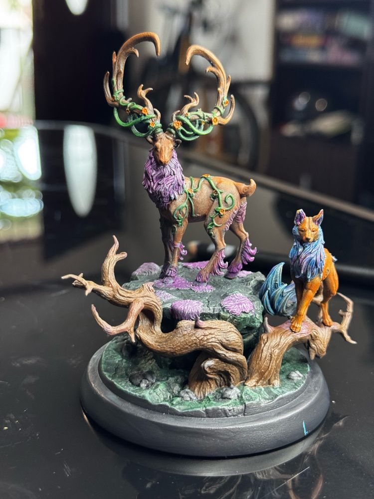 diorama of a reindeer and a fox