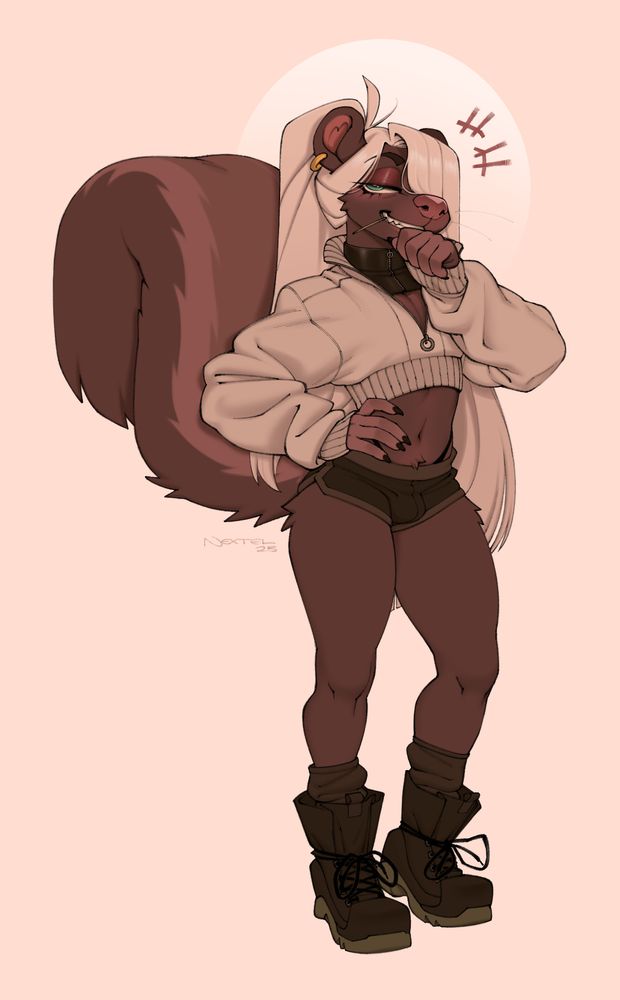 drawing of a super twinky anthro skunk boy dressed for a night out and giving you FM eyes WHILE very obviously laughing at your outfit from two spaces up in the nightclub line wtf