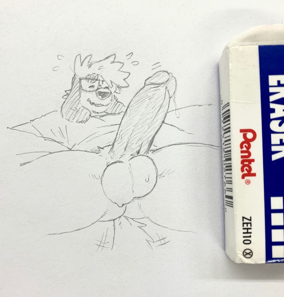 Extremely small and Micheal Scopic drawing of an anthro dog with his shmead out. Eraser for scale :0) this man will feel my wrath at the crossroads