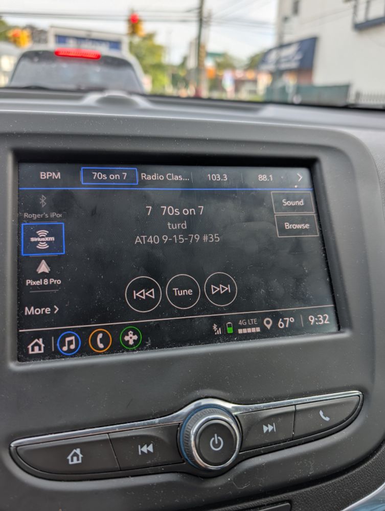 A display of a song playing on the radio with just the word "turd" displaying under the channel name.