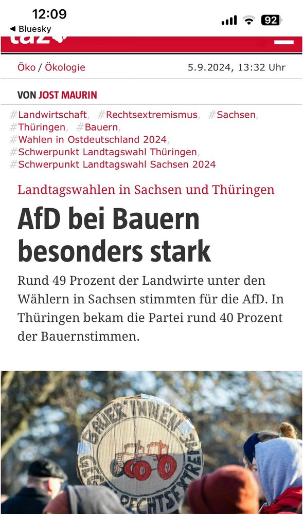 Bauern bei AF bei Bauern besonders stark
Thüringen 40%
Sachsen 49%
