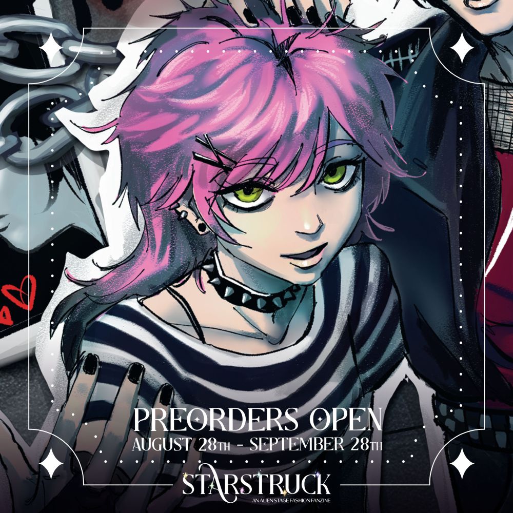 Preview of Mizi in emo style, with a black and white striped shirt and spiked choker.