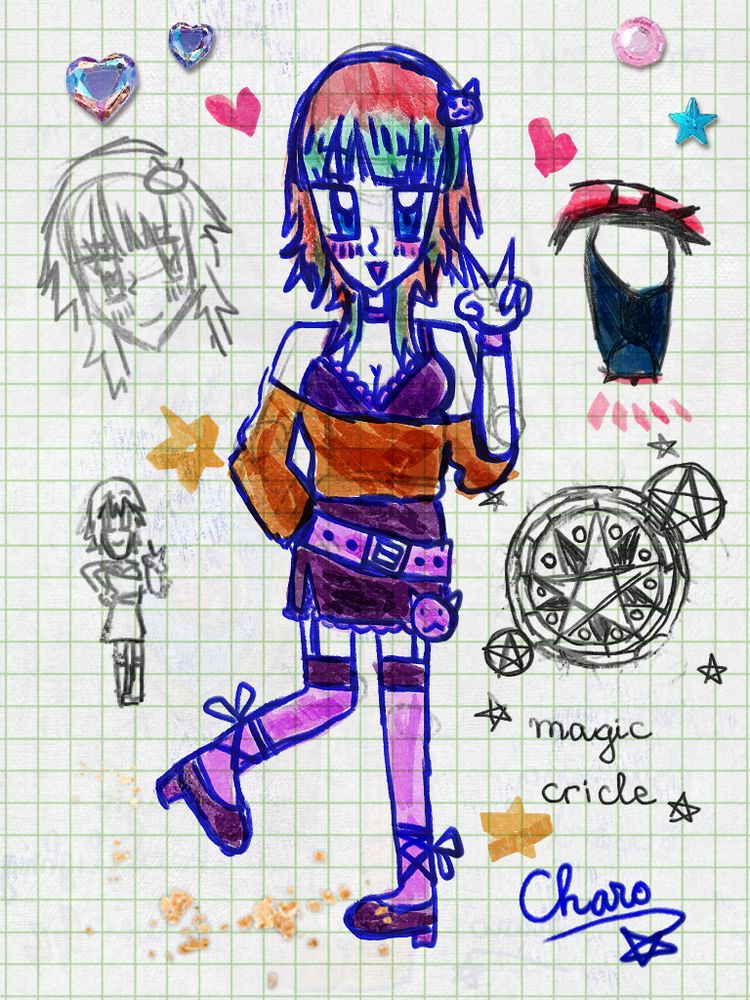 doodle of aohelll in a dress on graph paper.