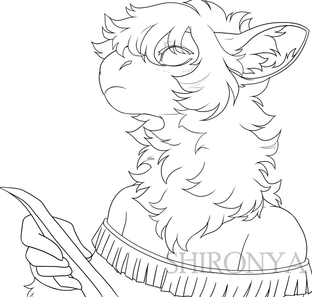 a lineart of an anthropomorphic creature holding a piece of paper and looking forward.