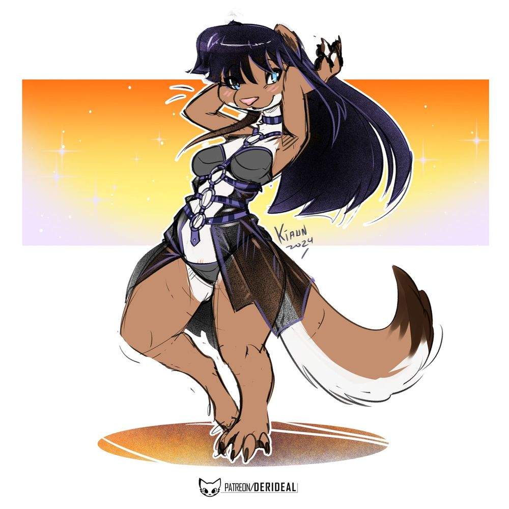 A goth strategy in ornate leather and lace outfit. 