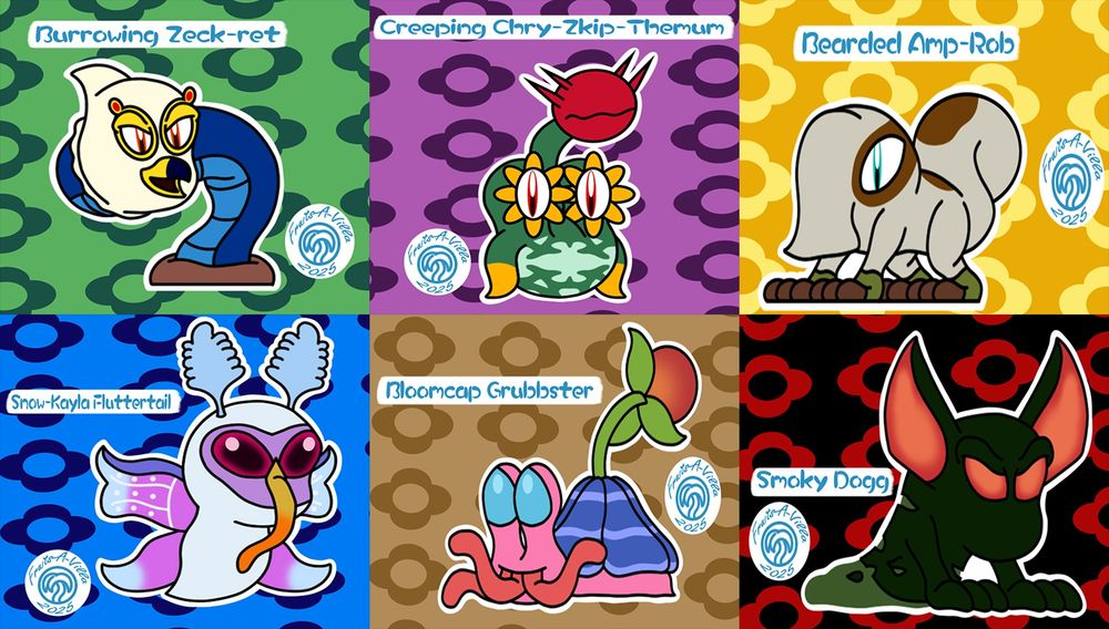 Zeck, Zkip, Robyn, Kayla, Grubby and Vince as "Pikmin" creatures.