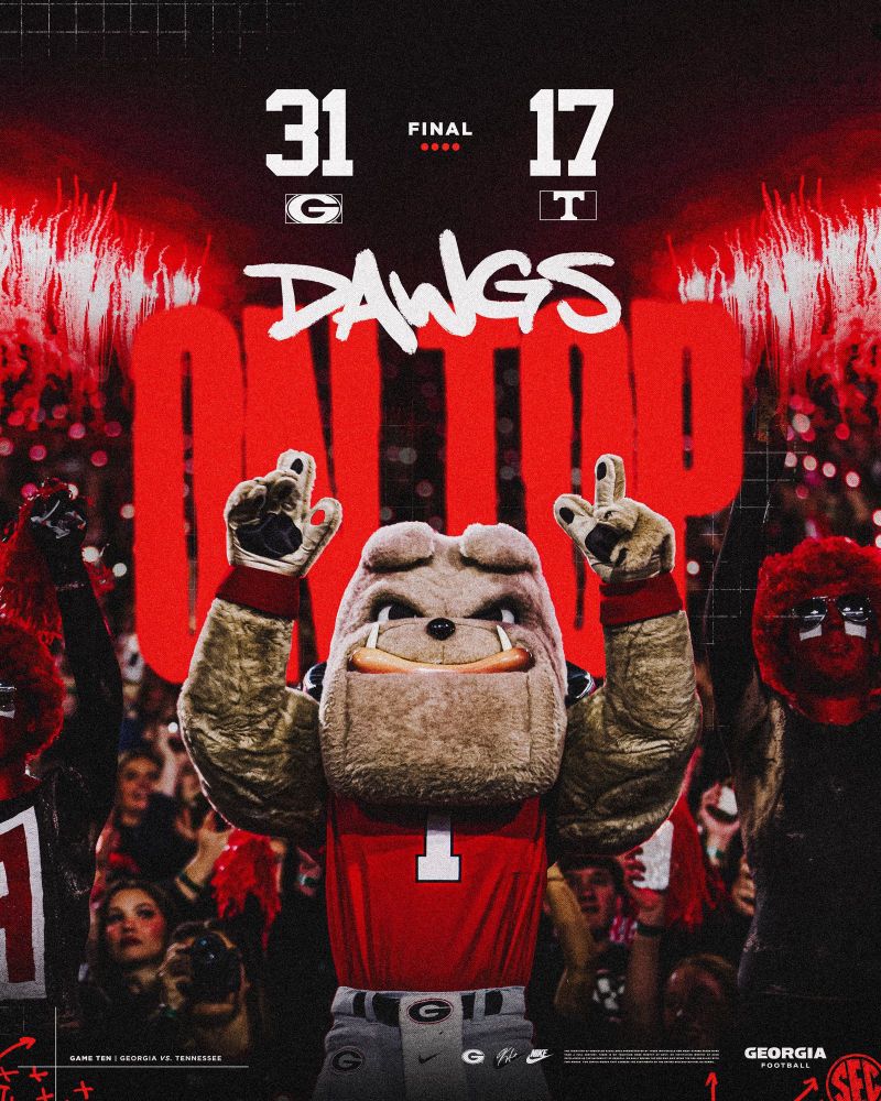 Georgia beats Tennessee 31-17 in a NCAA Football game 