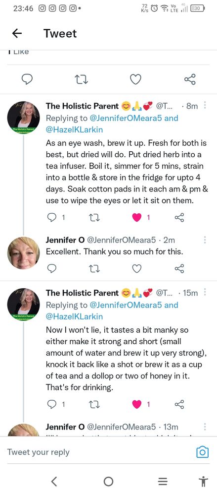 Image shows screenshot of recipe for herbal drink to help hayfever