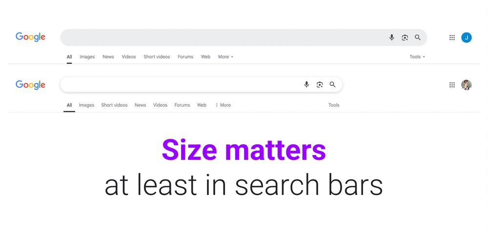 Images of old and new Google search bars 