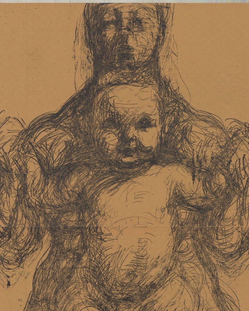 A sketch of a mother holding her child