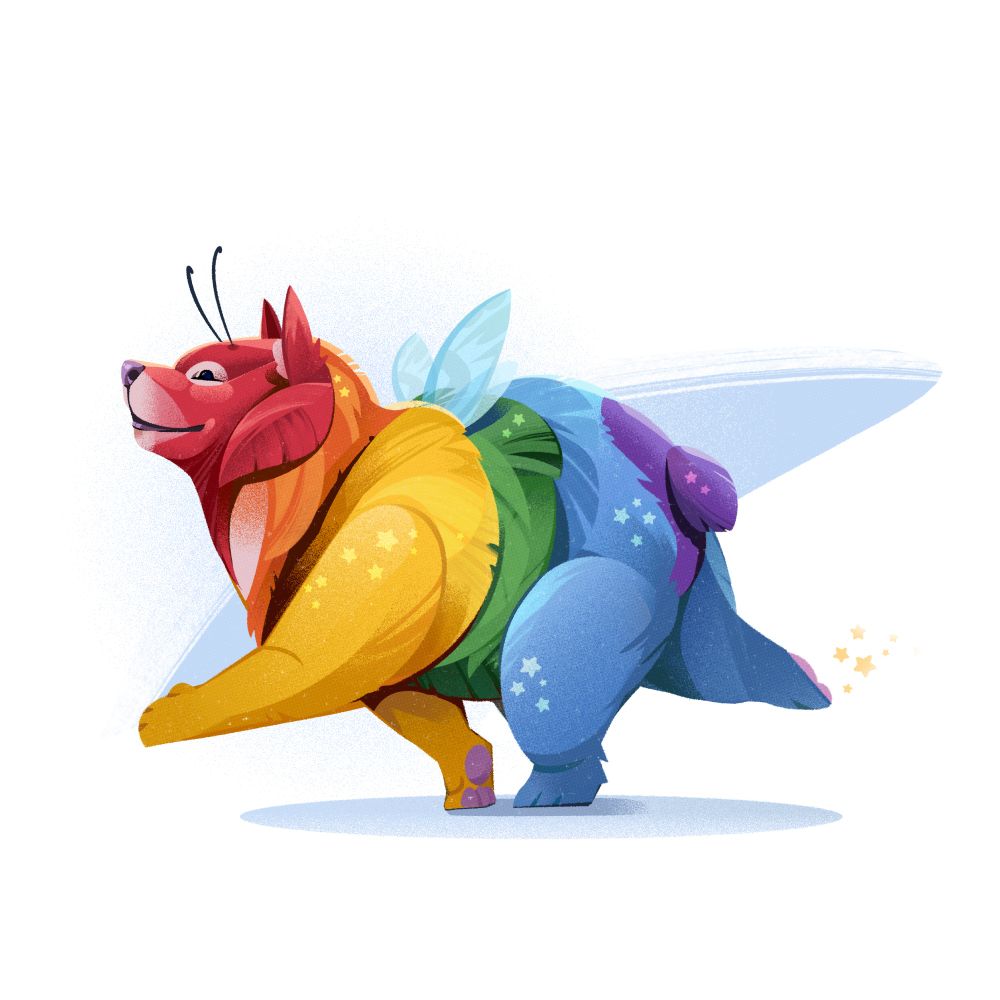 A bear with rainbow stripes