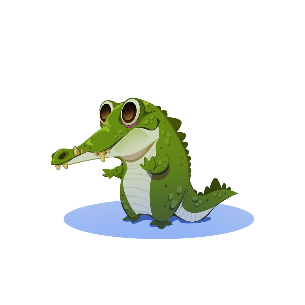 A cartoon croc stood upright with arms held out