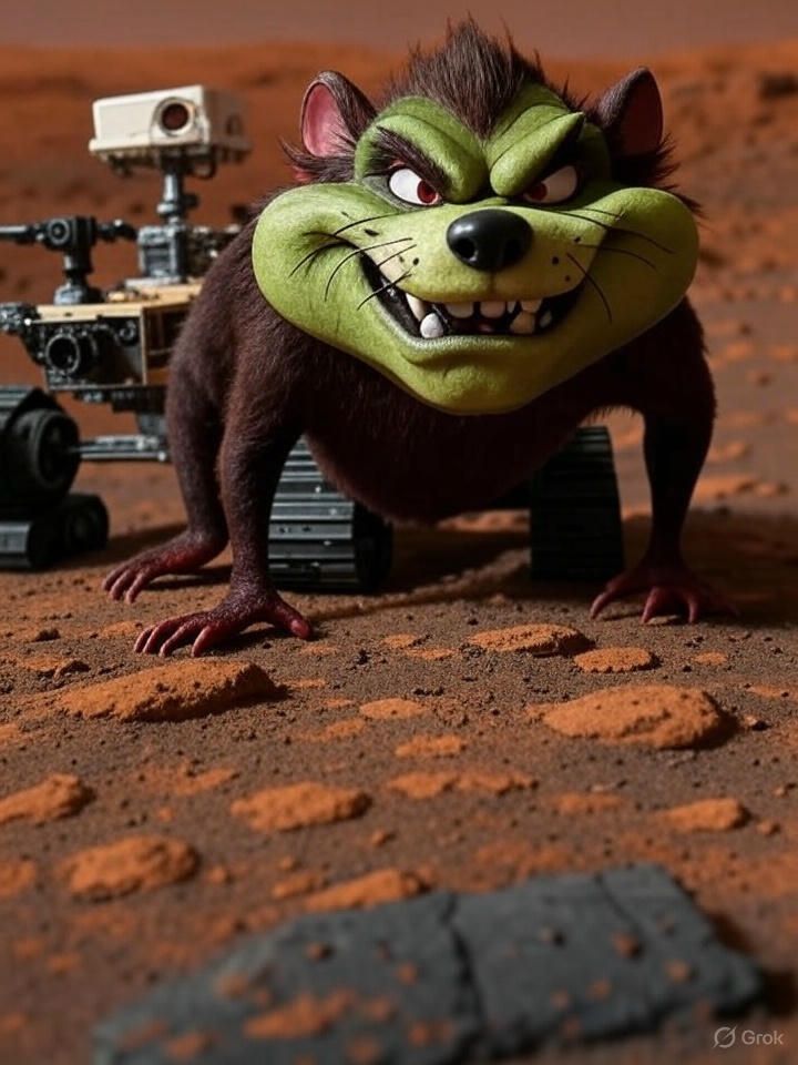 Martian Version of the Tasmainian Devil poses with the Mars Rover