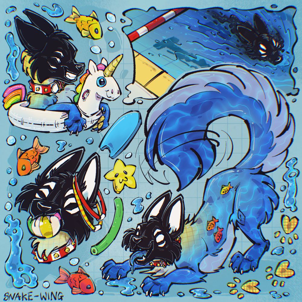 Digital sketchpage of a poolroom-themed dog character 