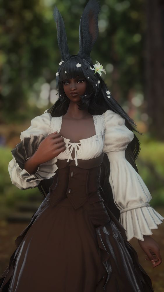 Amari wandering through the Shroud with a slightly different camera angle and slightly more zoomed out, showing more of her dress and ears.