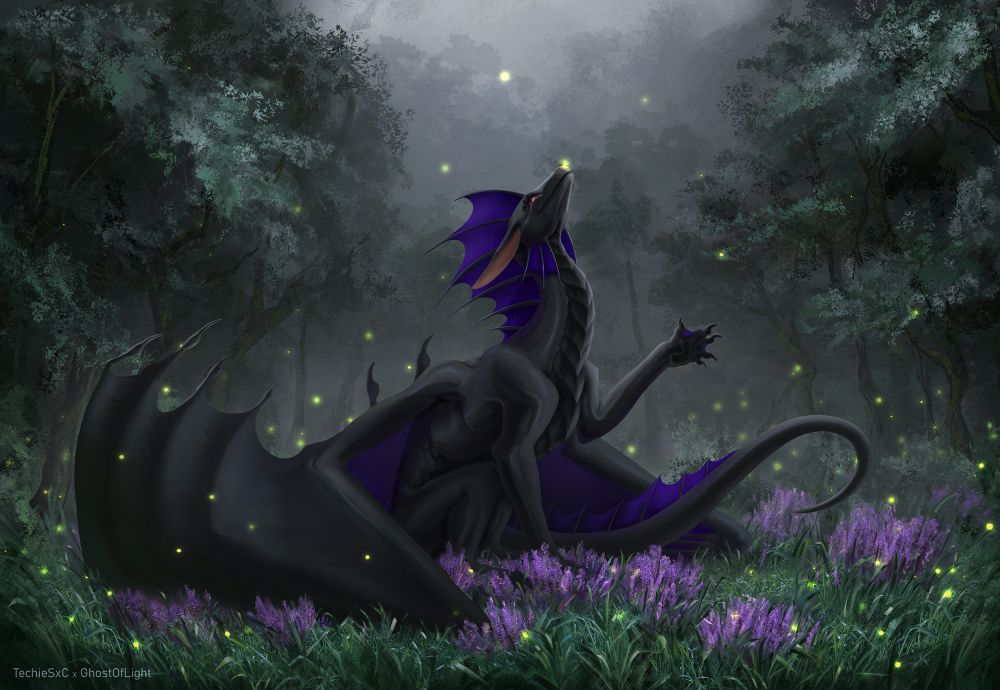 black western dragon resting on a meadow