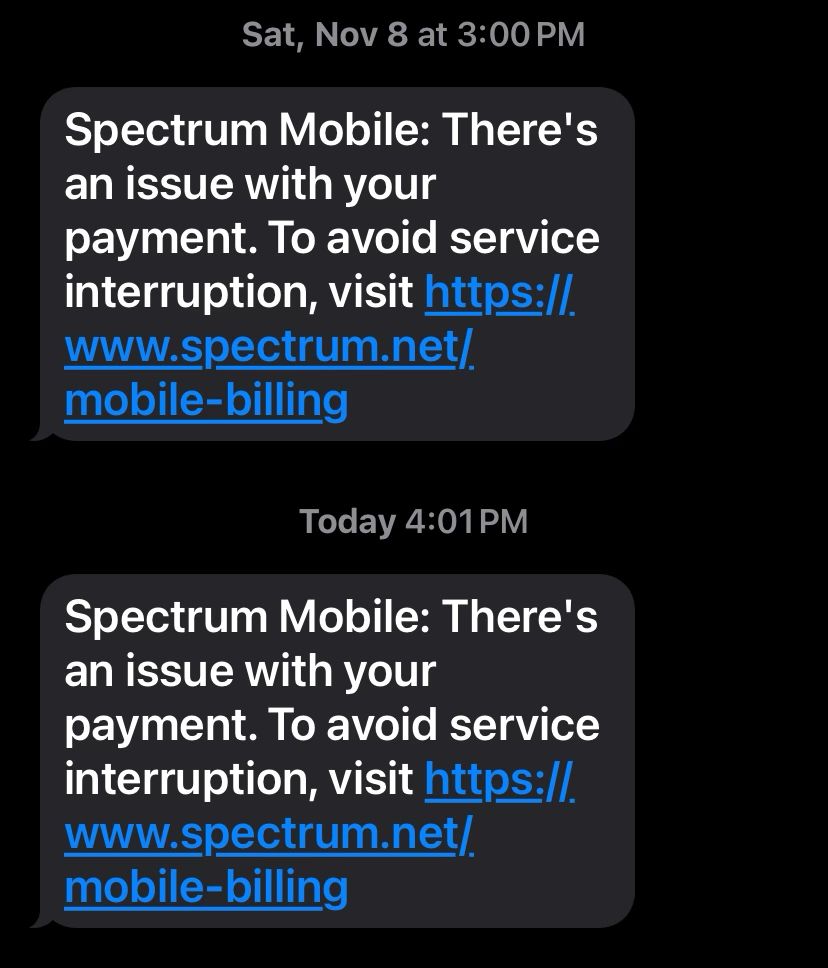 text message warning of phone service interruption if not paid 