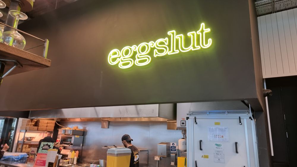 breakfast place called eggslut.   I hope it's goooooy and runs down my cheeks. 