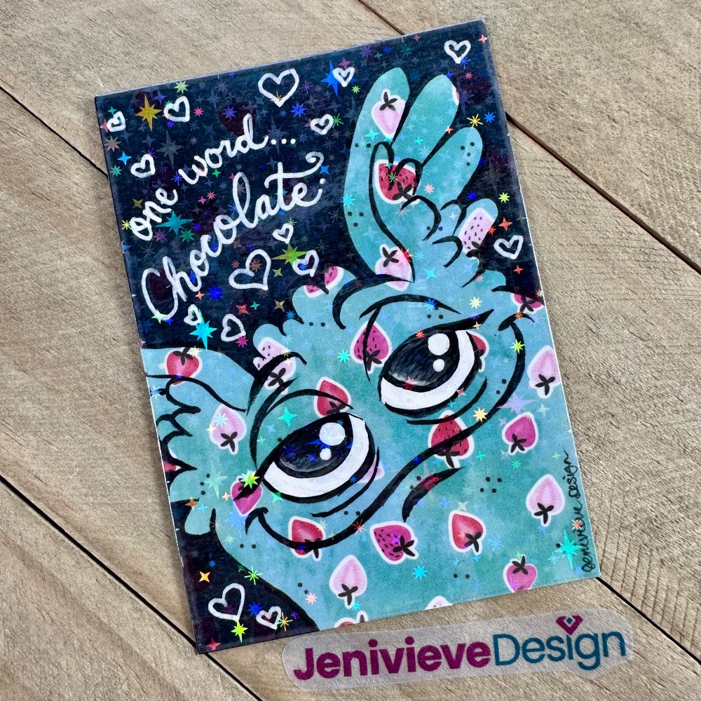 Fluff monster illustration made with scrapbooking paper, acrylic paint pen, gel pens and brush pen by Jenivieve Design