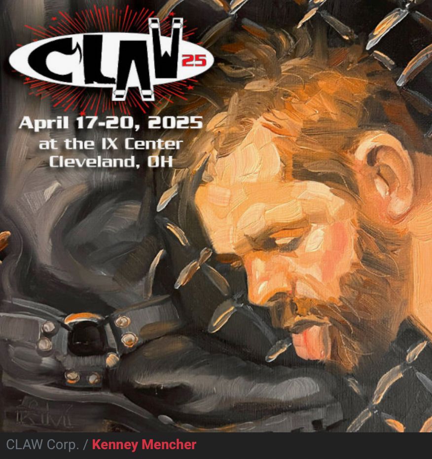 A picture of the CLAW poster, featuring a “painting” of a man licking a boot. 