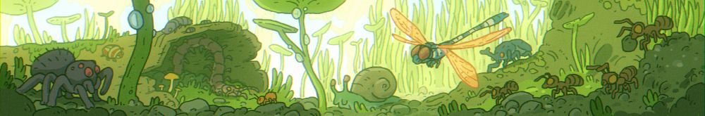 A micro landscape of insects and invertebrates crawling along the forest floor