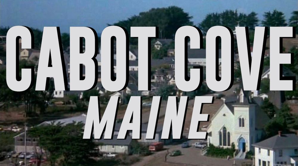 Large text - "TWIN PEAKS WASHINGTON" overlaid on a shot of a lovely Maine town.