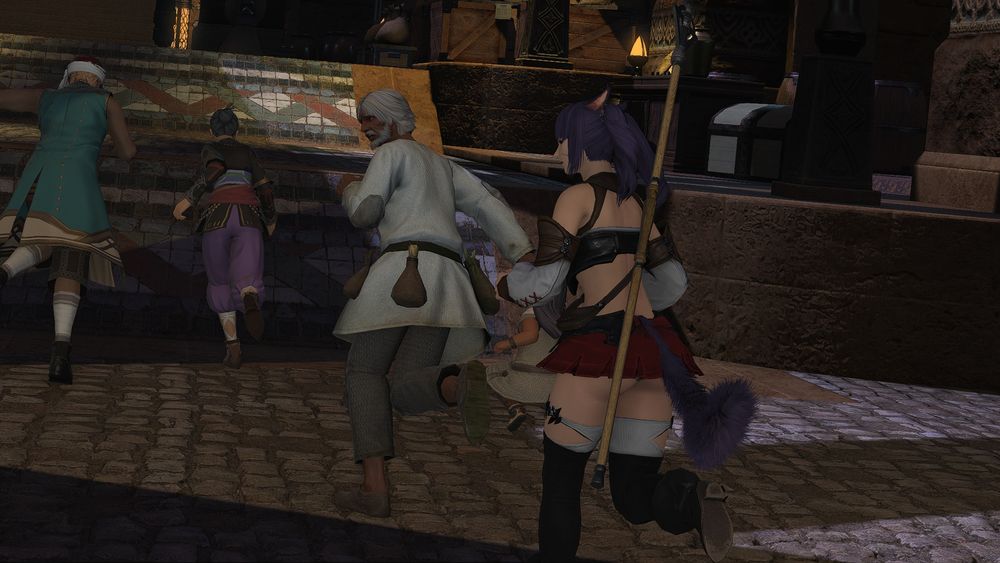 Hearing a terrible roar, she turns to see what made such a noise-