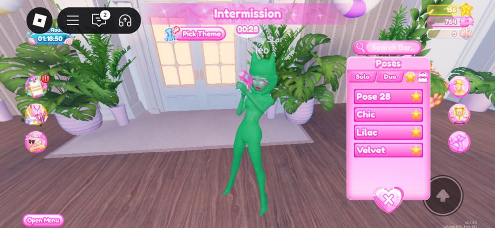 screenshot of dress to impress with the player dressed up as a green martian with a pink gun