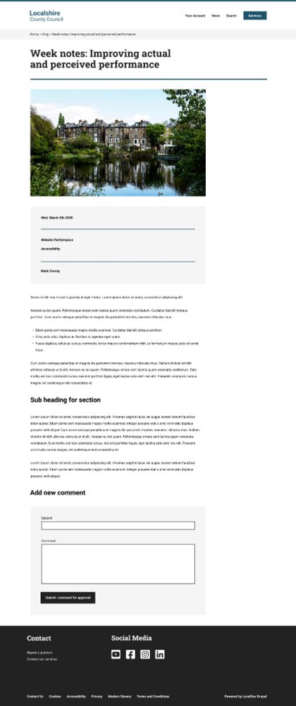 Blog page design for "Build a LocalGov Drupal Website" course by Mark Conroy.