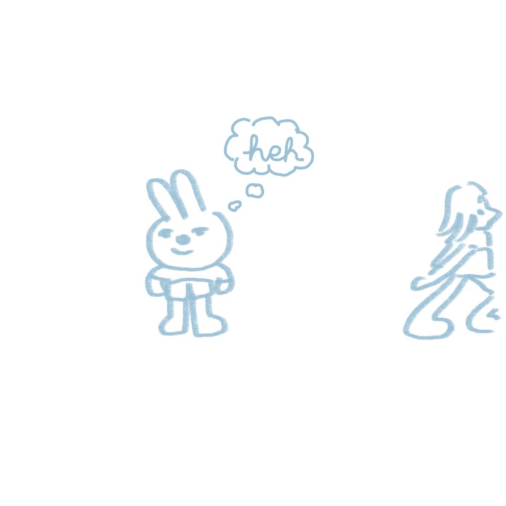 As the girl walks away, the bunny thinks to himself, 