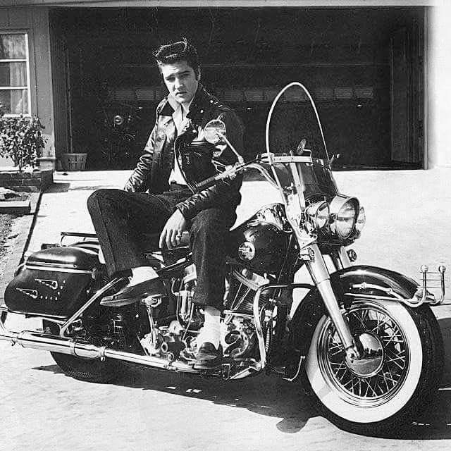 Elvis and his 1957 Harley-Davidson FLH.