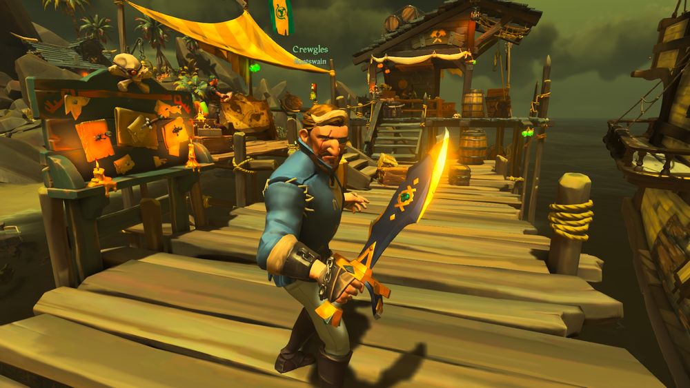 Crewgles wielding a legendary cutlass