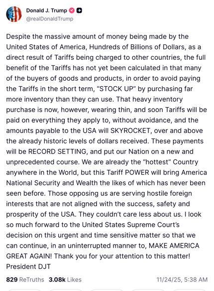 A screencap of the fat fuhrer posting something 500 words long on truth social crying about us not appreciating his taxes on America... I mean tariffs. His gaslighting aint lighting the gas for his base like it used to.