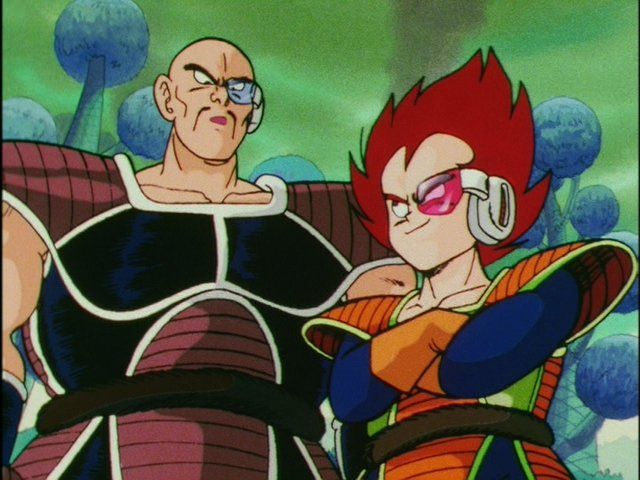 Vegeta and Nappa with their incorrect color scheme.