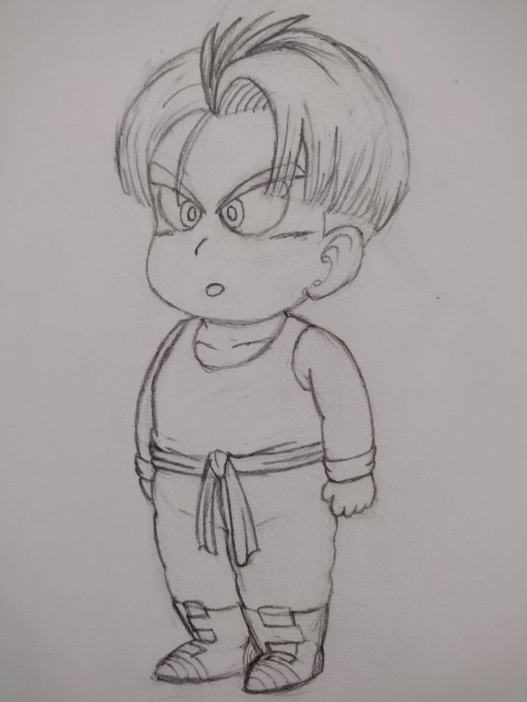 Sketch of kid trunks with original dragon ball proportions. Drawn by The Cybernetic Slipstream.