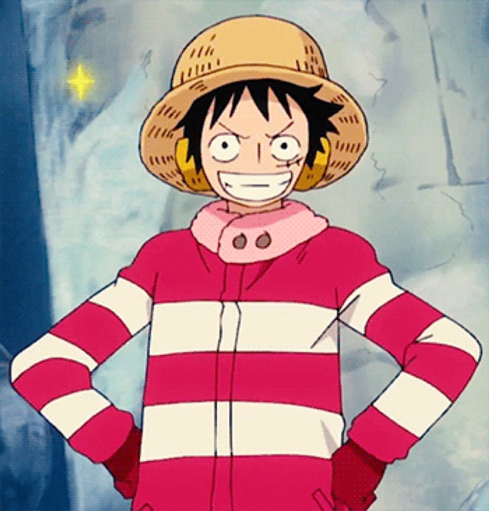 a cartoon character wearing a straw hat and a striped shirt