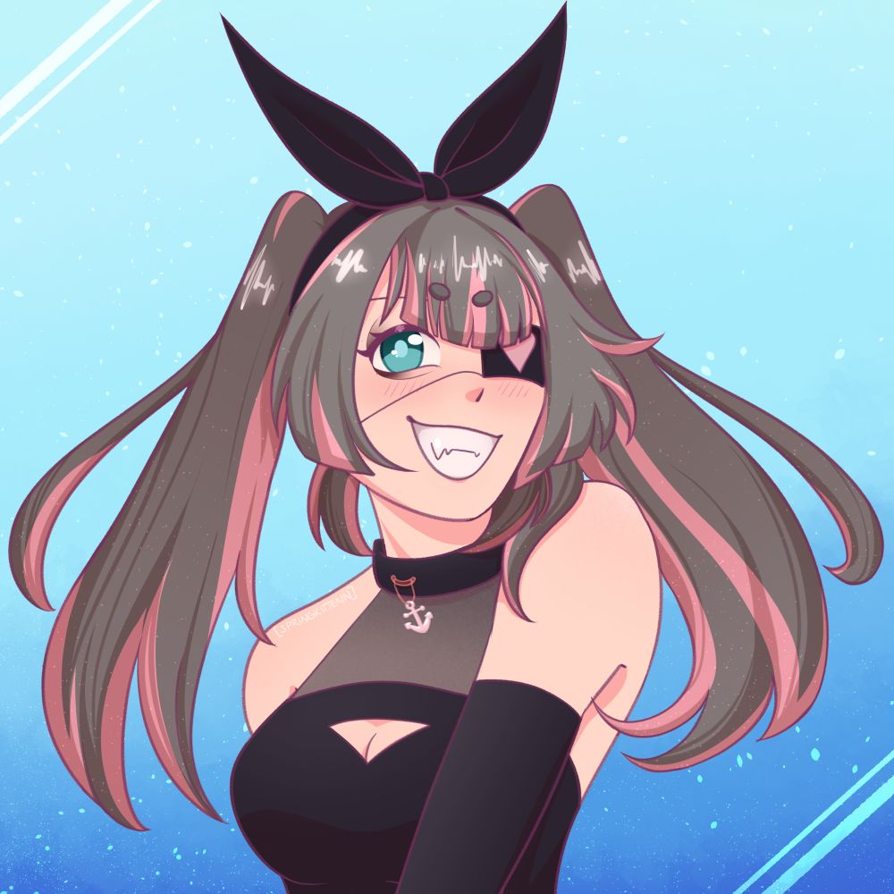portrait of jinxjaws! she’s a frilled shark vtuber