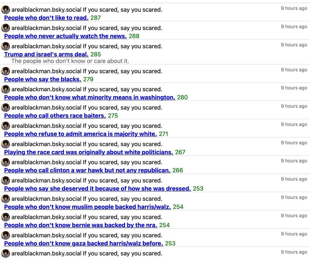 A screenshot of the dozens of lists that “A Real Black Man”(arealblackman.bsky.social) has be on.