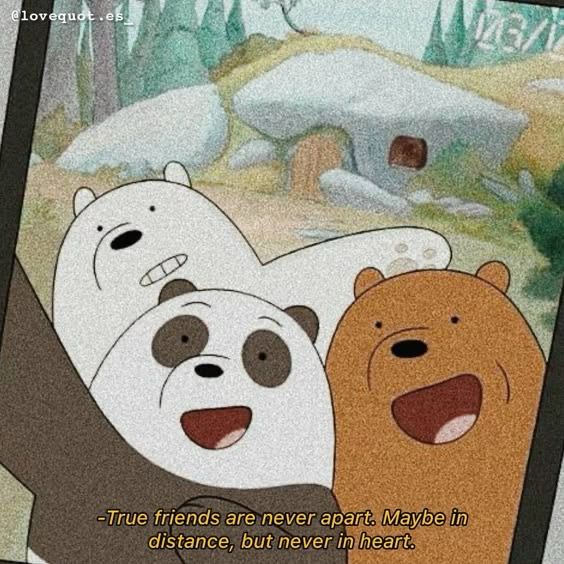 We bare bears with a friendship quote in orange 

“True friends are never apart, maybe in distance but never in heart”