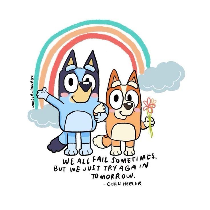 Bluey and bingo quote art with rainbow 
