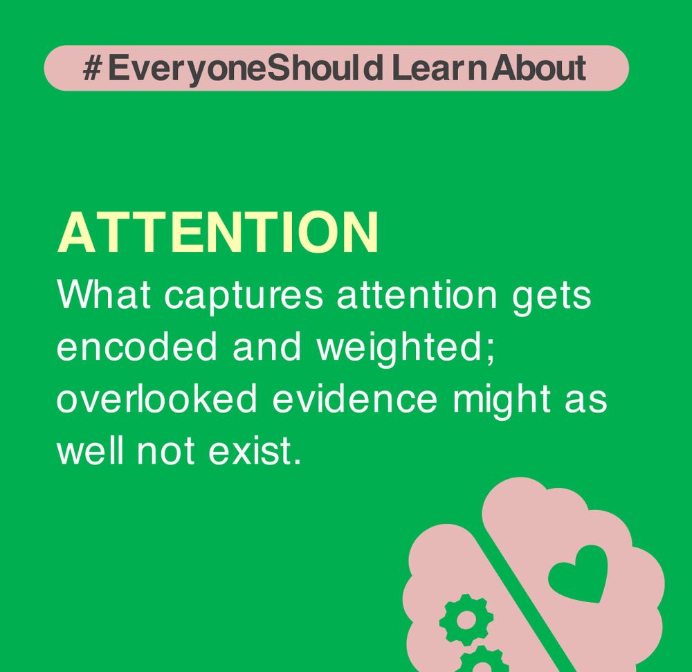 Attention: What captures attention gets encoded and weighted; overlooked evidence might as well not exist. #EveryoneShouldLearnAbout #research #science #phdlife #NewsYouCanUse #academia
