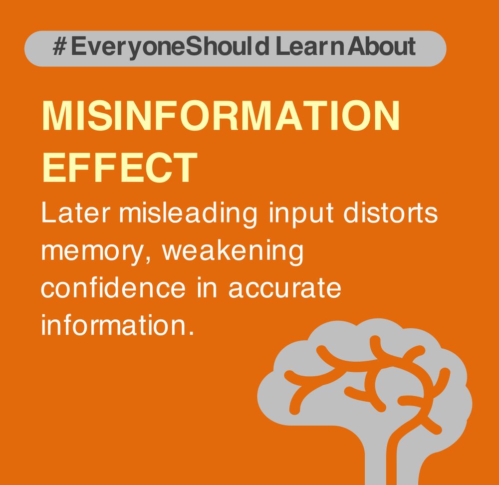 Misinformation effect: Later misleading input distorts memory, weakening confidence in accurate information. #EveryoneShouldLearnAbout #CriticalThinking #Research #Stats #EvidenceBased