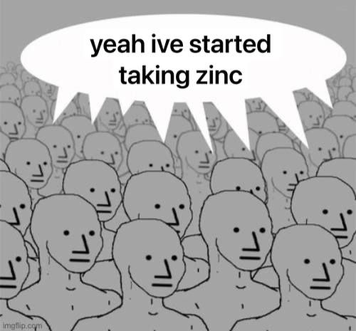 the meme where everyone is saying the same thing, and they’re saying ‘yeah I’ve started taking zinc’ because everyone is taking zinc rn?? 
